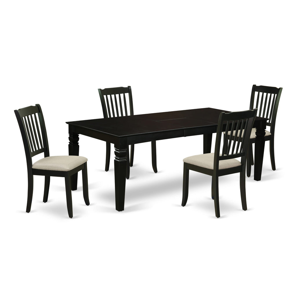 LGDA5-FKW-F 5-Piece Dining Set with Extendable Table and Linen-Covered Chairs, Refined Black Finish