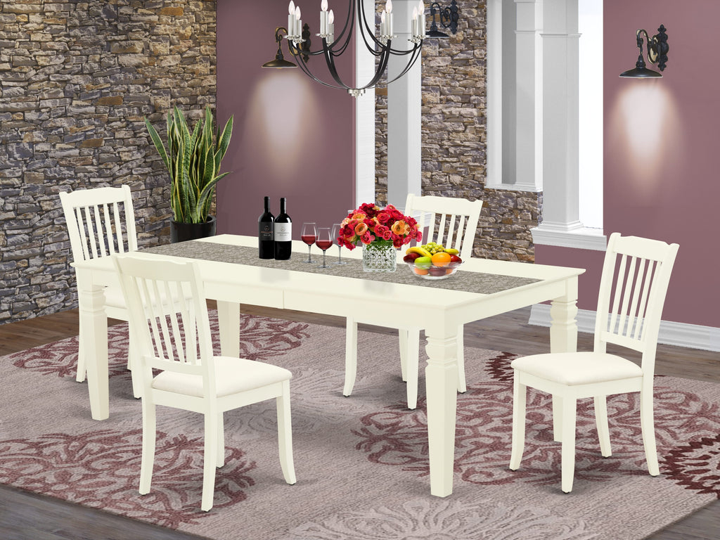 LGDA5-79O-6 5-Piece Elegant Dining Ensemble with Expanding Oval Table and Upholstered Chairs, 42x84 Inches, Linen White Finish