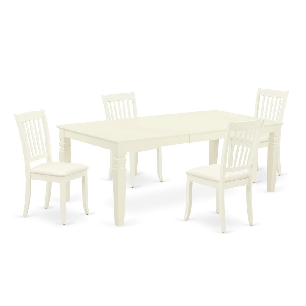 LGDA5-79O-6 5-Piece Elegant Dining Ensemble with Expanding Oval Table and Upholstered Chairs, 42x84 Inches, Linen White Finish