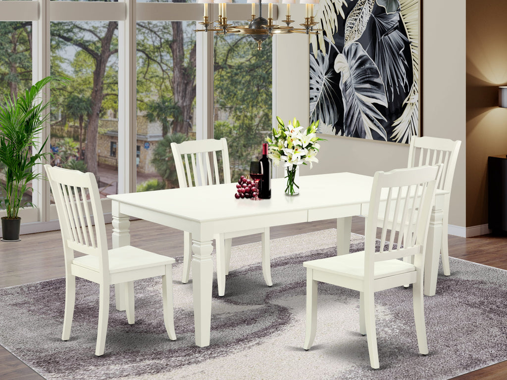 LGDA5-BRA-1 Elegant Linen White 5-Piece Dining Ensemble with Extendable Rectangular Table and Four Chairs