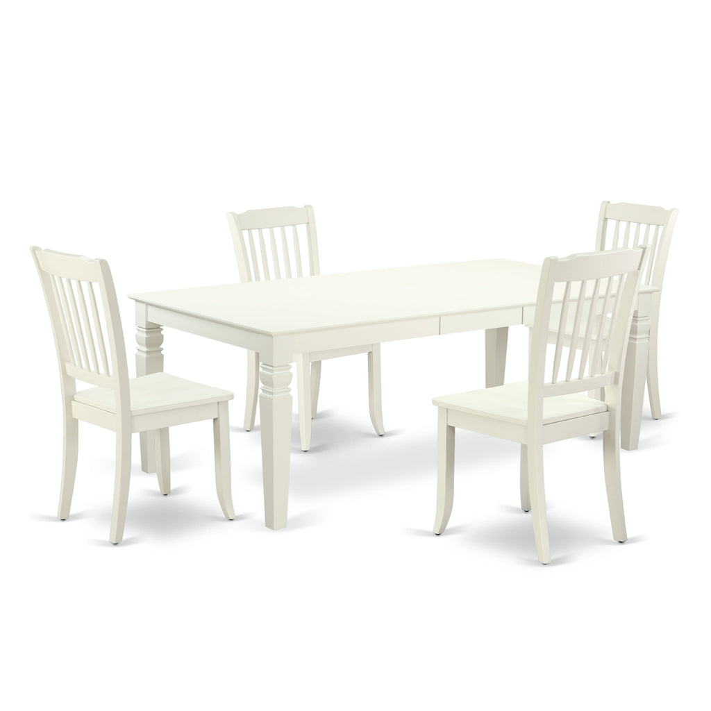 LGDA5-BRA-1 Elegant Linen White 5-Piece Dining Ensemble with Extendable Rectangular Table and Four Chairs