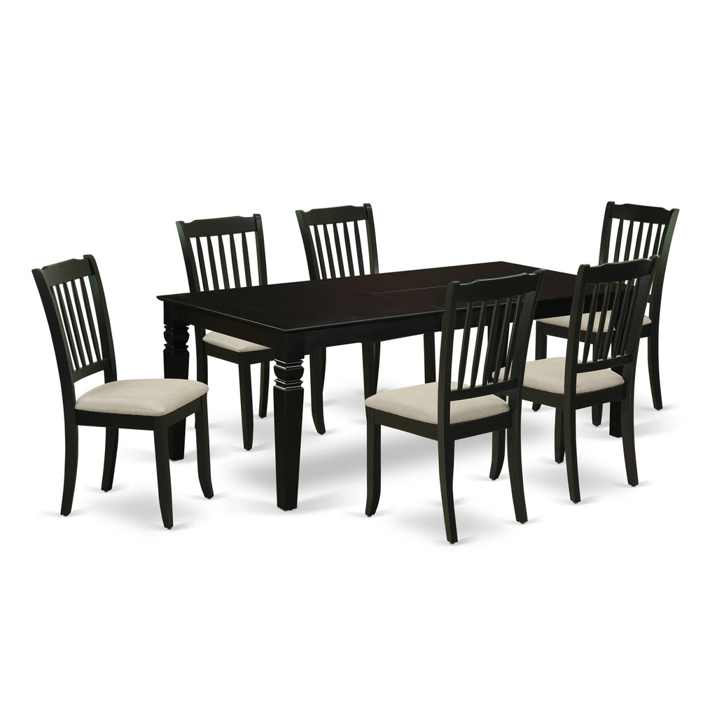LGDA7-GB5-V 7-Piece Black Dining Ensemble with Butterfly Leaf, Table & Upholstered Chairs