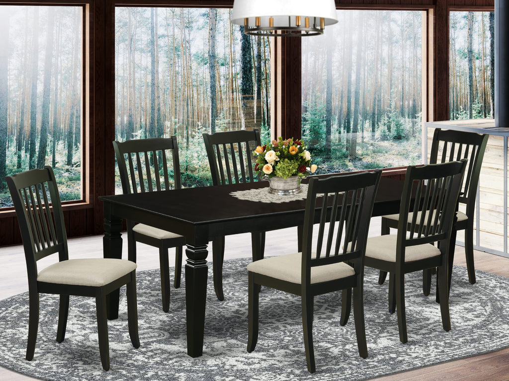 LGDA7-GB5-V 7-Piece Black Dining Ensemble with Butterfly Leaf, Table & Upholstered Chairs