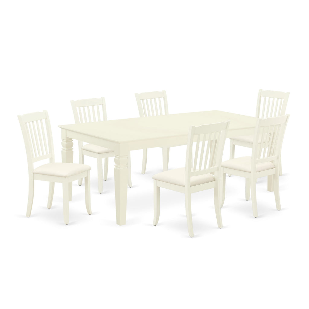 LGDA7-0UF-A Elegant 7-Piece Dining Set with Extendable Rectangular Table & 6 Linen Chairs, 42x84 in Soft White