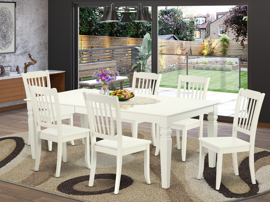 LGDA7-Z6D-L Linen White 7-Piece Dining Set with Expandable Table & Wood Seat Chairs, 42x84