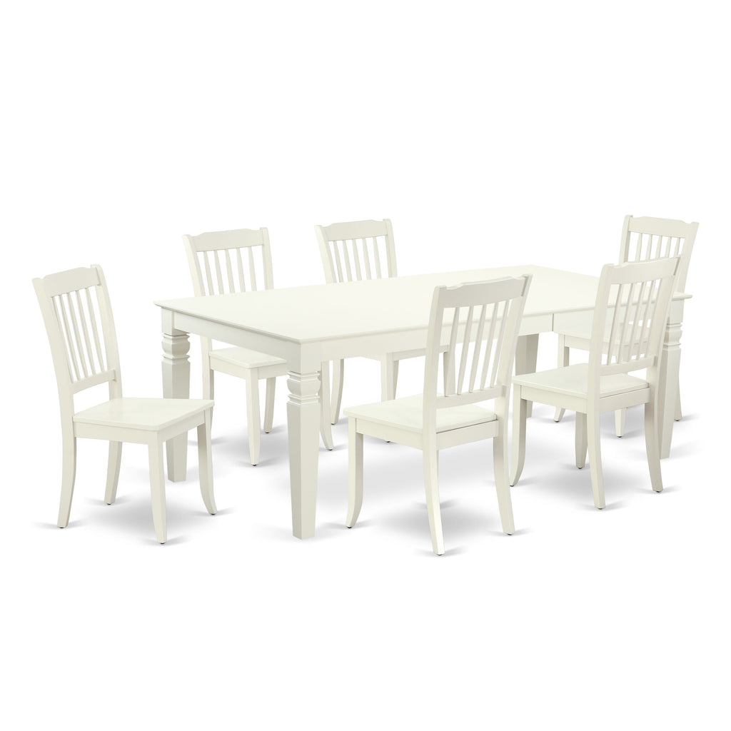 LGDA7-Z6D-L Linen White 7-Piece Dining Set with Expandable Table & Wood Seat Chairs, 42x84