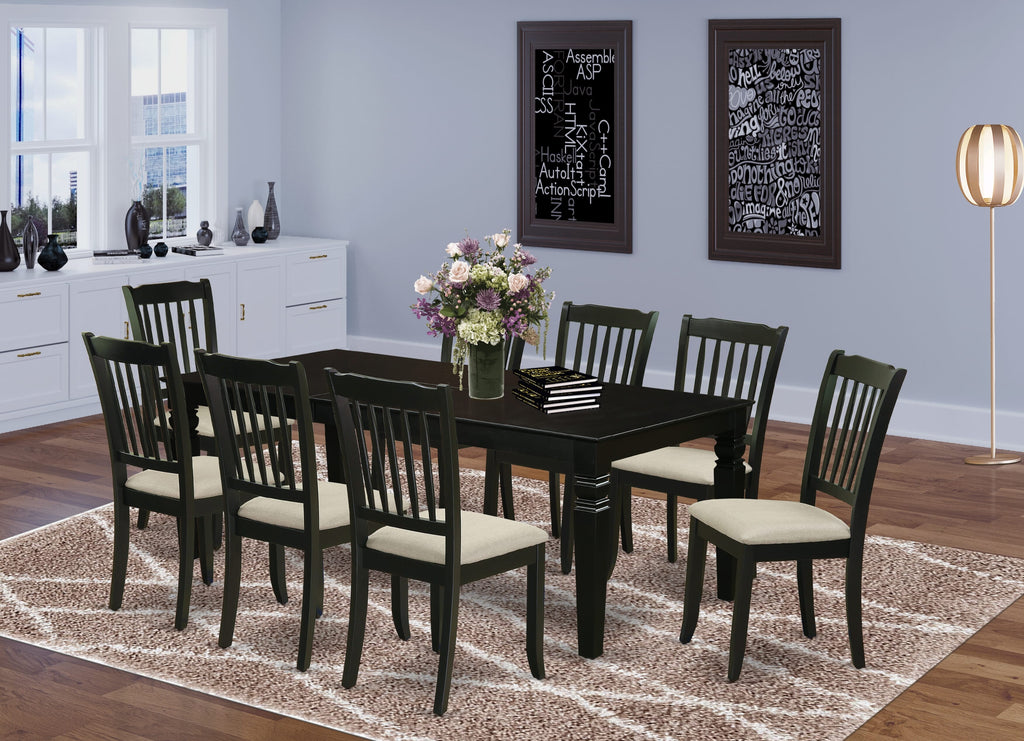 LGDA9-RDF-H Elegant 9-Piece Dining Ensemble Featuring Expansive Table with Butterfly Extension and 8 Upholstered Linen Chairs