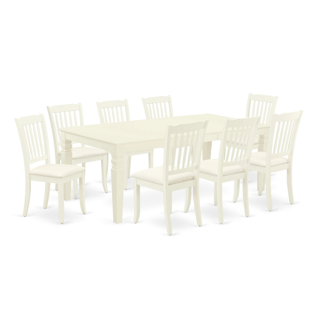 9-Piece Dining Set LGDA9-YQY-L with Extendable Table & Upholstered Chairs, White Finish