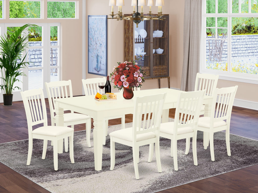 9-Piece Dining Set LGDA9-YQY-L with Extendable Table & Upholstered Chairs, White Finish