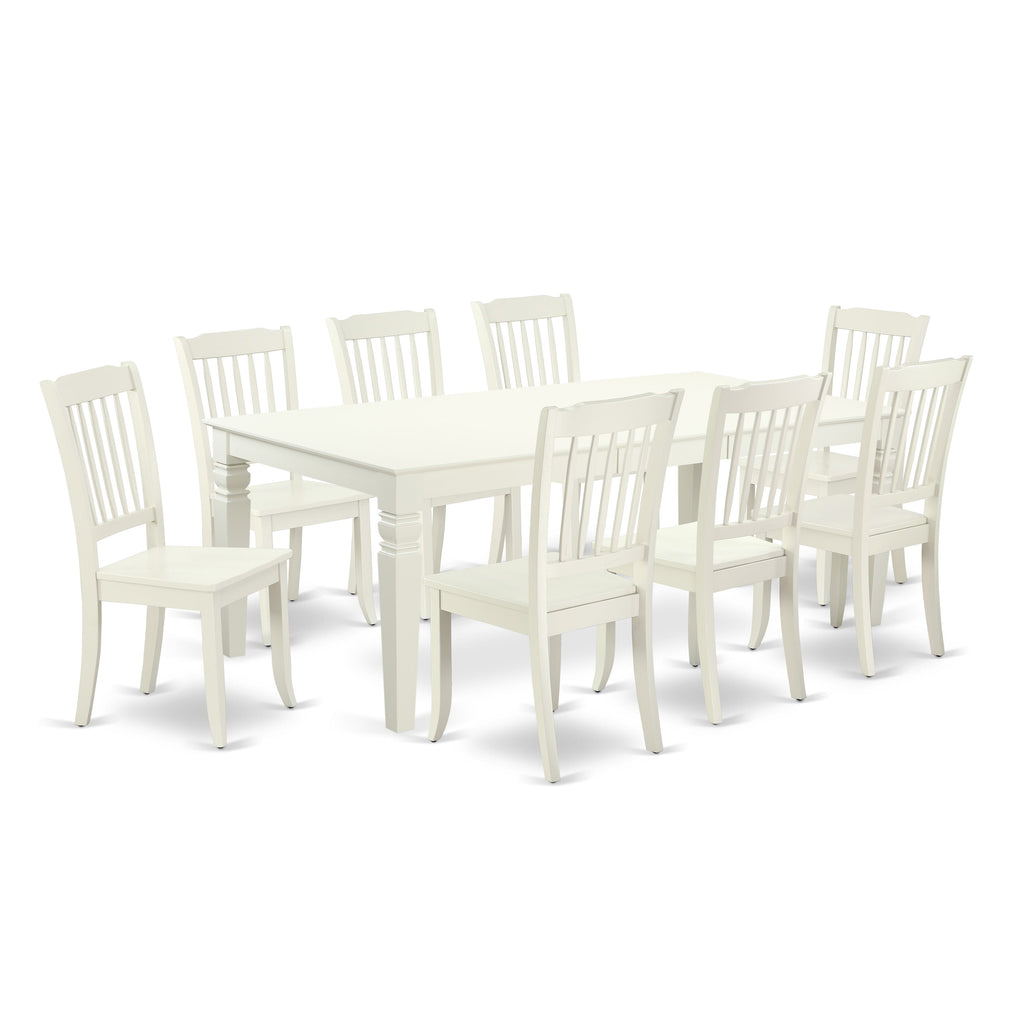 Deluxe LGDA9-G67-1 9-Piece Dining Ensemble with Expandable Table & Chairs in Elegant Light White