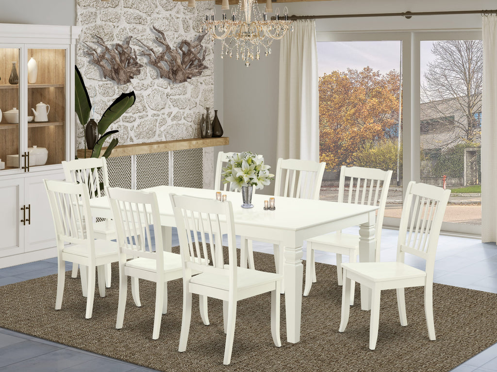 Deluxe LGDA9-G67-1 9-Piece Dining Ensemble with Expandable Table & Chairs in Elegant Light White