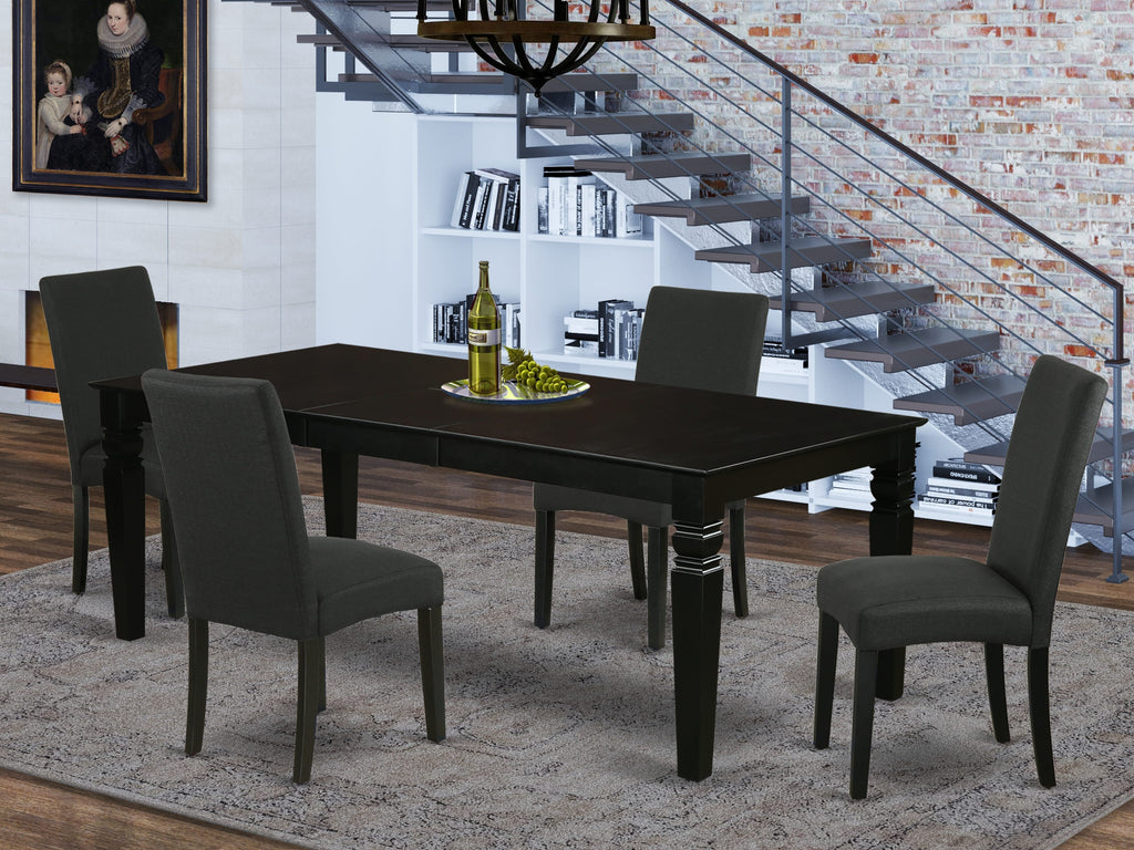 LGDR5-J8F-EE Elegant 5-Piece Set Expandable Rectangular Dining Table & 4 Upholstered Black Chairs - 42x84 In