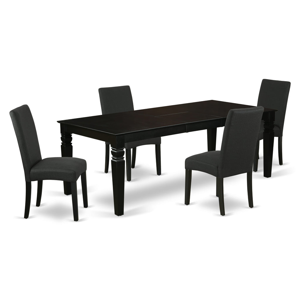 LGDR5-J8F-EE Elegant 5-Piece Set Expandable Rectangular Dining Table & 4 Upholstered Black Chairs - 42x84 In