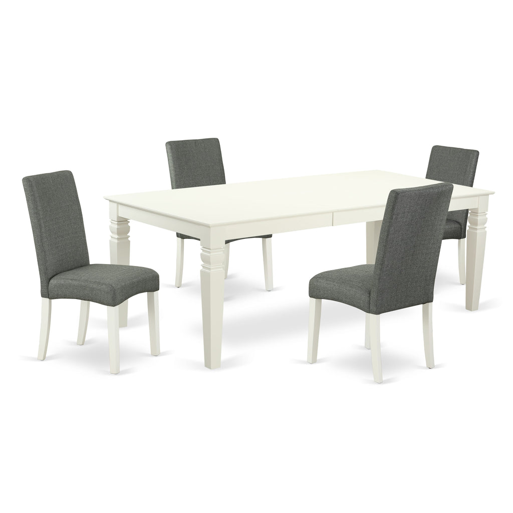 LGDR5-9VA-UG Deluxe 5-Piece Dining Set with Expanding Leaf Table & Upholstered Gray Chairs for 4, Refined White