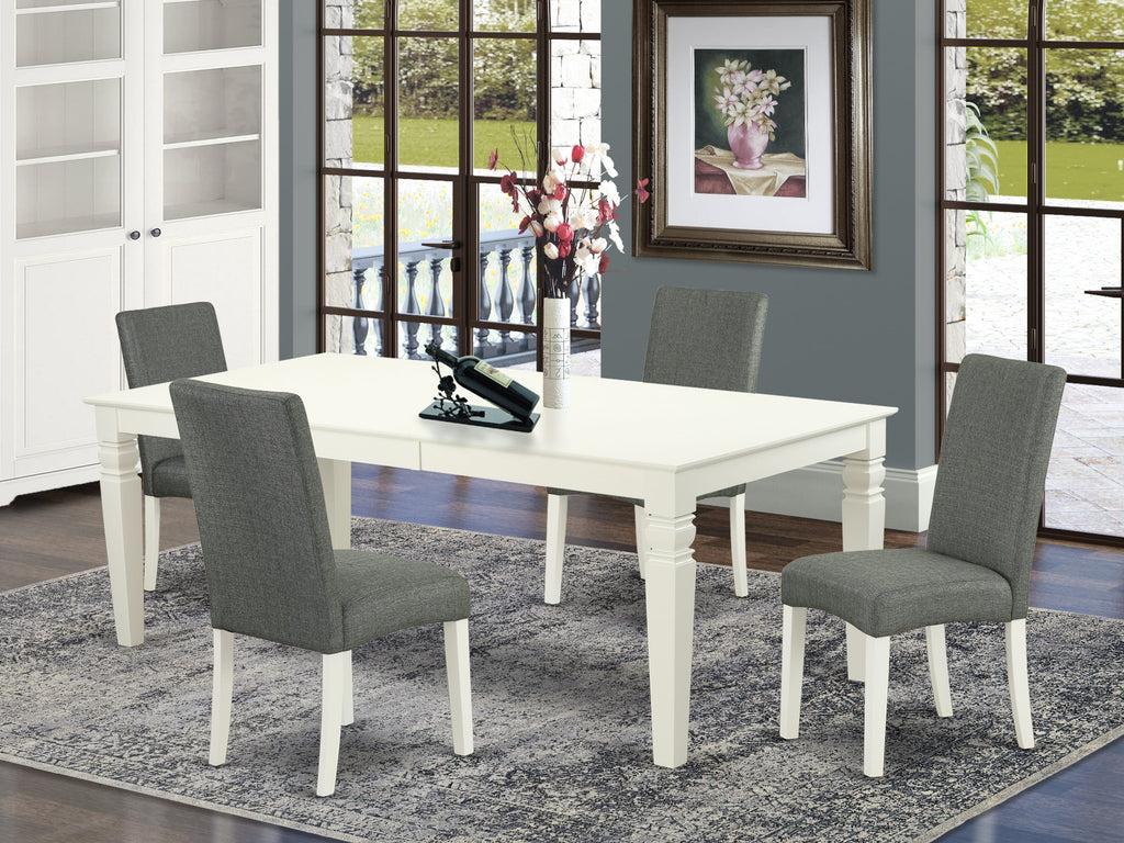 LGDR5-9VA-UG Deluxe 5-Piece Dining Set with Expanding Leaf Table & Upholstered Gray Chairs for 4, Refined White