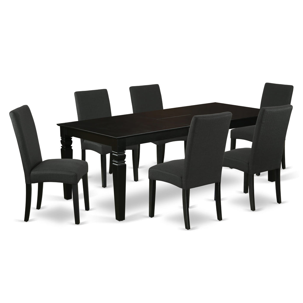 LGDR7-XM2-P9 Elegant 7-Piece Set Featuring a Rectangular Expandable Table and Six Charcoal Fabric Chairs, 42x84 Inch