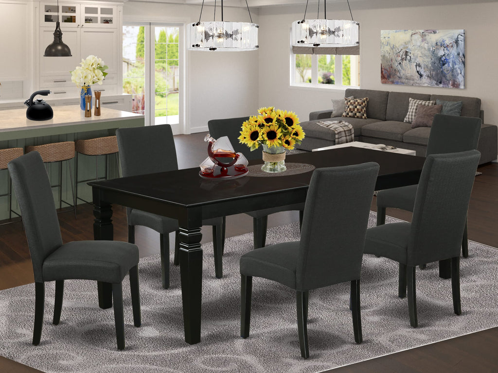 LGDR7-XM2-P9 Elegant 7-Piece Set Featuring a Rectangular Expandable Table and Six Charcoal Fabric Chairs, 42x84 Inch