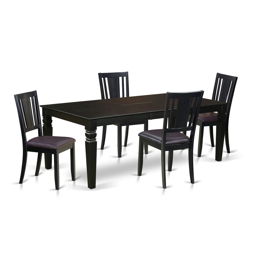 LGDU5-O9K-4L Dining Ensemble with Extendable Table & Soft Leatherette Chairs, Black Finish