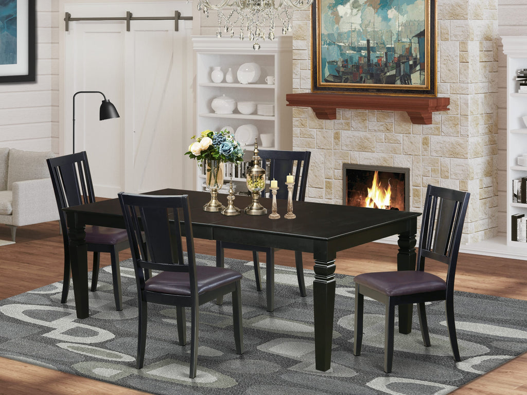 LGDU5-O9K-4L Dining Ensemble with Extendable Table & Soft Leatherette Chairs, Black Finish