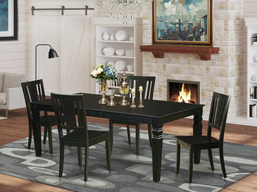 LGDU5-CY3-N 5-Piece Dining Ensemble with Expanding Table and Four Seating Chairs, Black Finish, 42x84 Inch