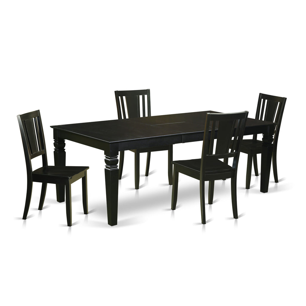 LGDU5-CY3-N 5-Piece Dining Ensemble with Expanding Table and Four Seating Chairs, Black Finish, 42x84 Inch