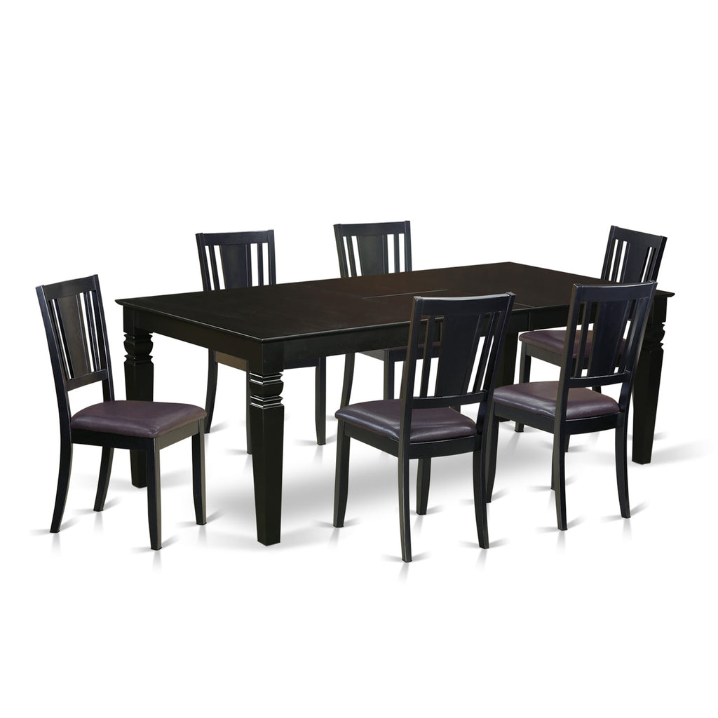 LGDU7-NQA-WO 7-Piece Modern Dining Ensemble with Wooden Table & Faux Leather Chairs