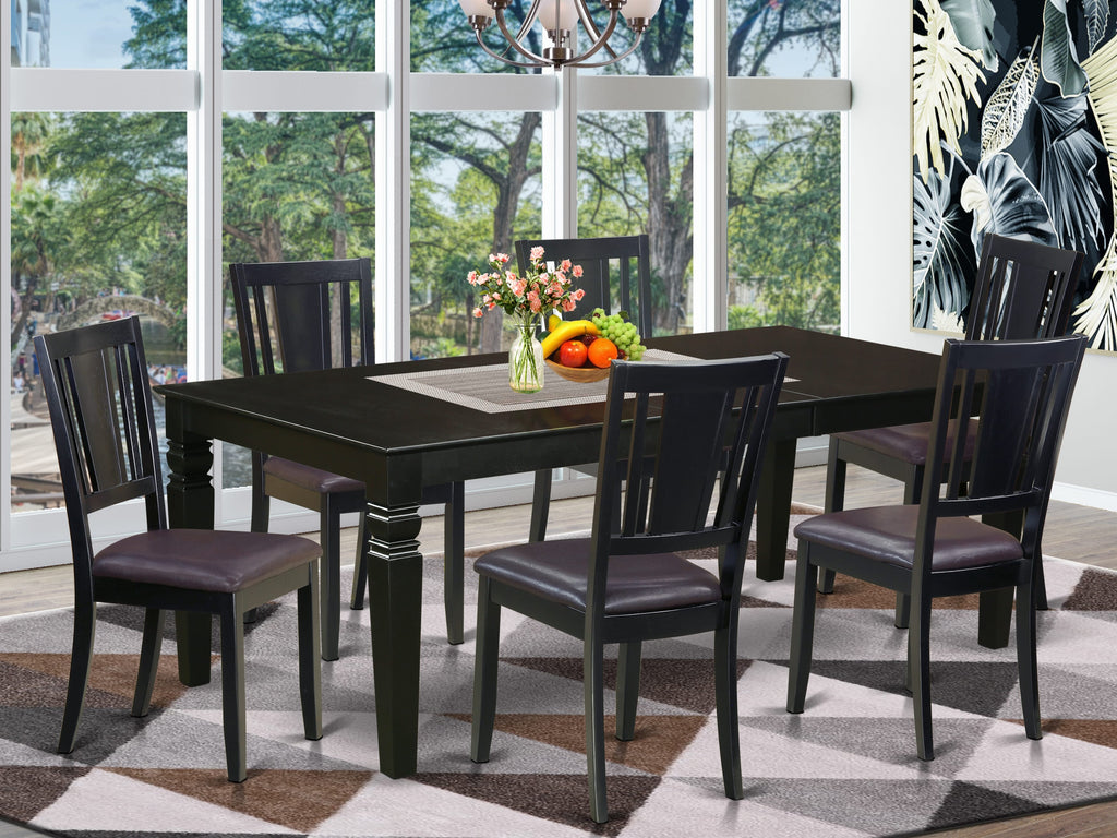 LGDU7-NQA-WO 7-Piece Modern Dining Ensemble with Wooden Table & Faux Leather Chairs