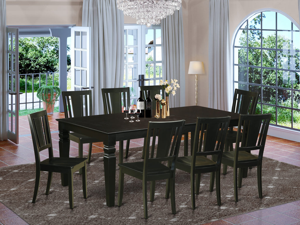 LGDU9-CS0-F 9-Piece Rectangular Table Set with Butterfly Leaf and 8 Chairs, 42x84, Elegant Black