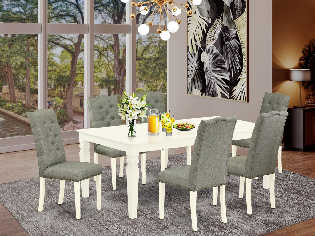 LGEL7-KDP-UR 7-Piece Set with Rectangle Table and 6 Spice Grey Linen Chairs, 42x84 In, Soft White