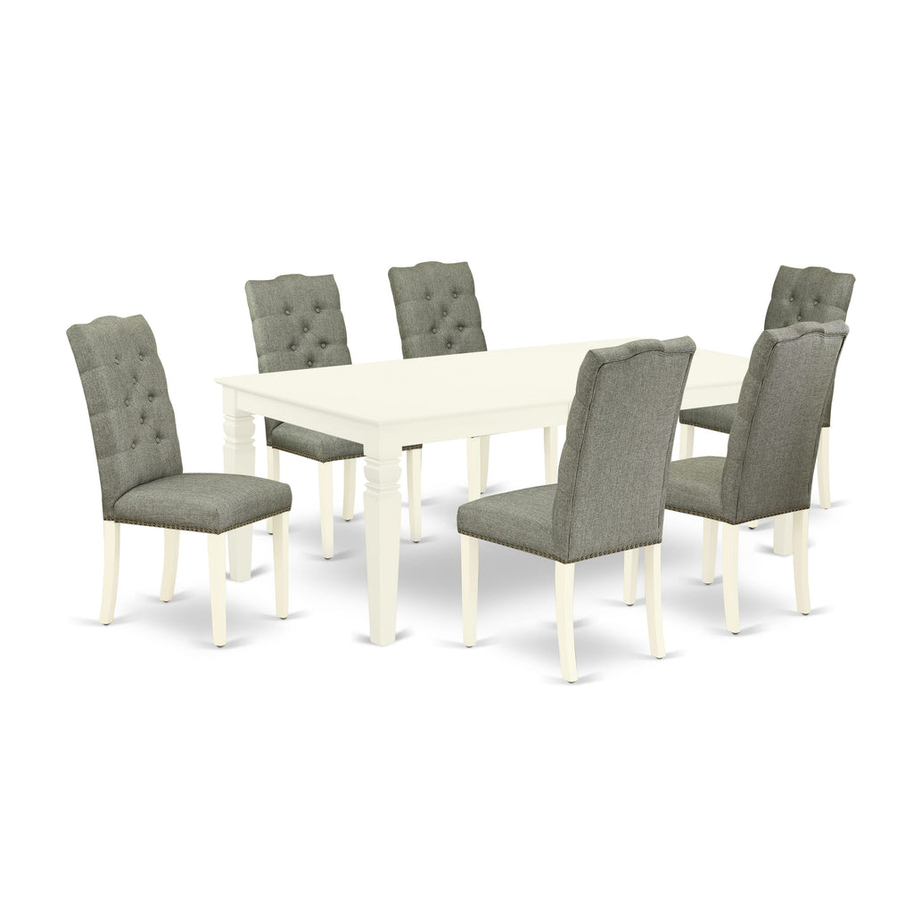 LGEL7-KDP-UR 7-Piece Set with Rectangle Table and 6 Spice Grey Linen Chairs, 42x84 In, Soft White