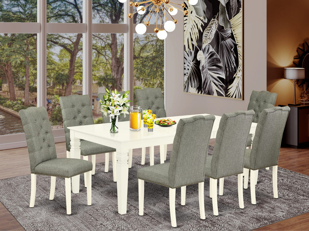 Modern LGEL9-ZL0-TT 9 Piece Dining Ensemble with Expandable Table and 8 Upholstered Gray Parson Chairs