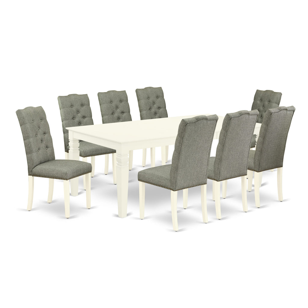 Modern LGEL9-ZL0-TT 9 Piece Dining Ensemble with Expandable Table and 8 Upholstered Gray Parson Chairs