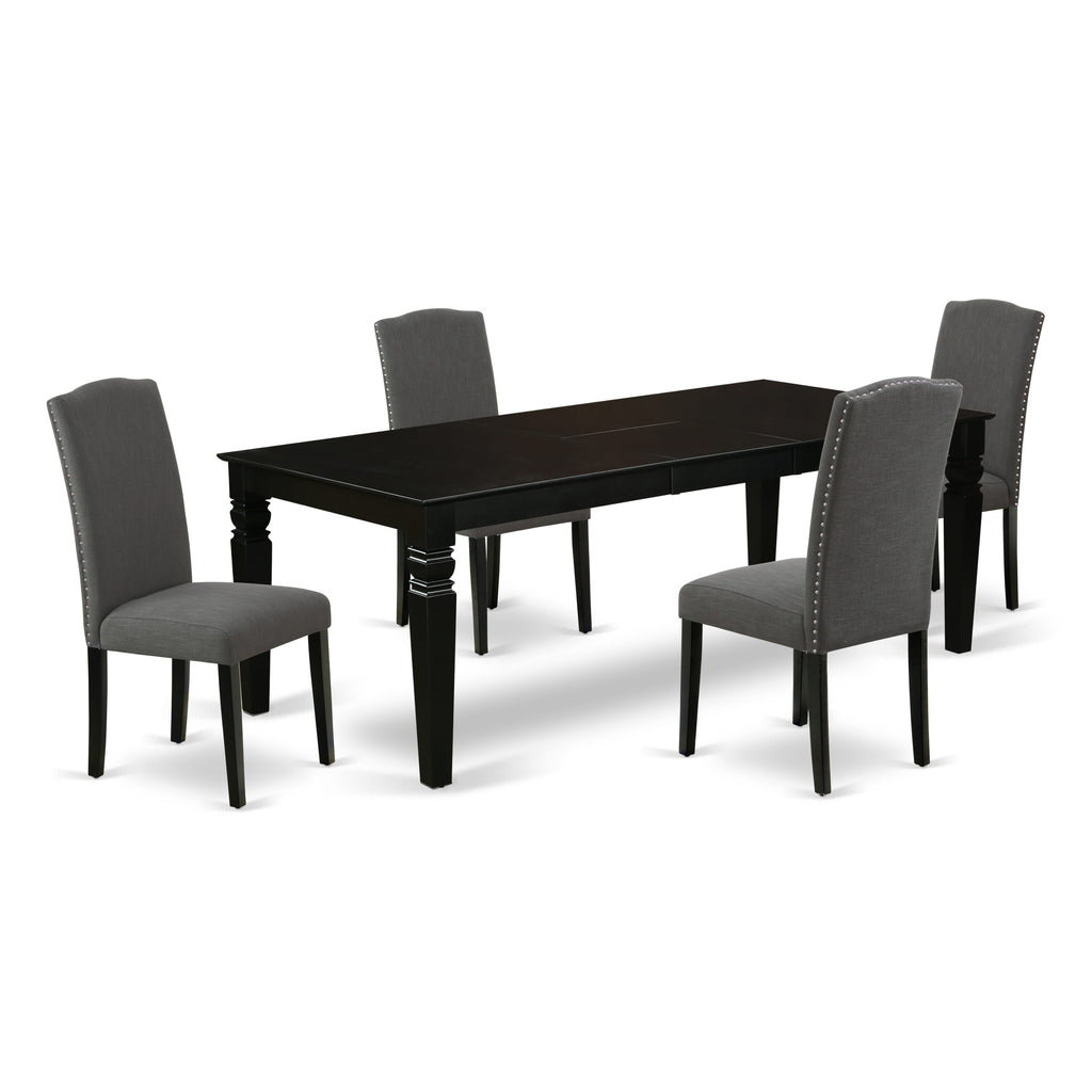 LGEN5-LTL-HN 5-Piece Dining Ensemble with Expanding Table and 4 Comfy Upholstered Chairs, 42x84 Dark Linen