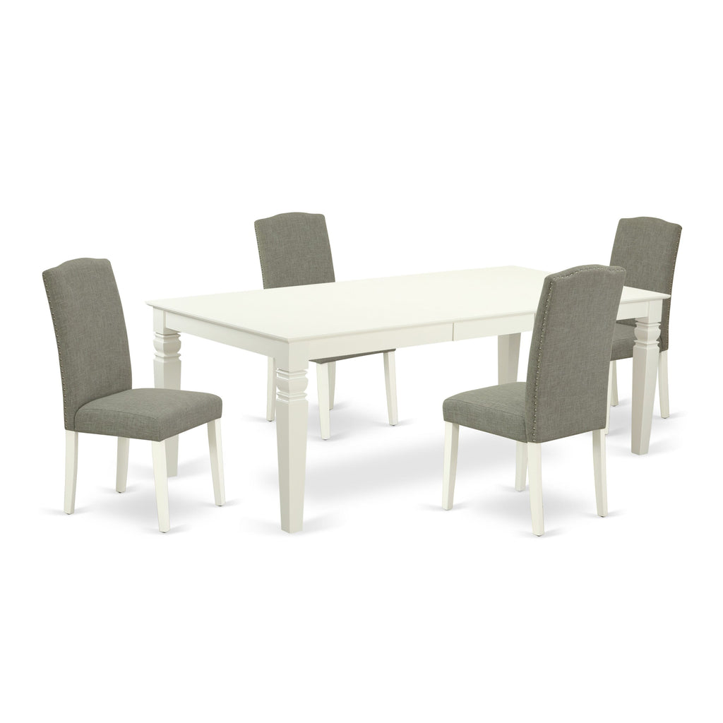 LGEN5-AVP-PK Dining Ensemble Rectangular Table with Expandable Leaf & 4 Upholstered Chairs, White Finish