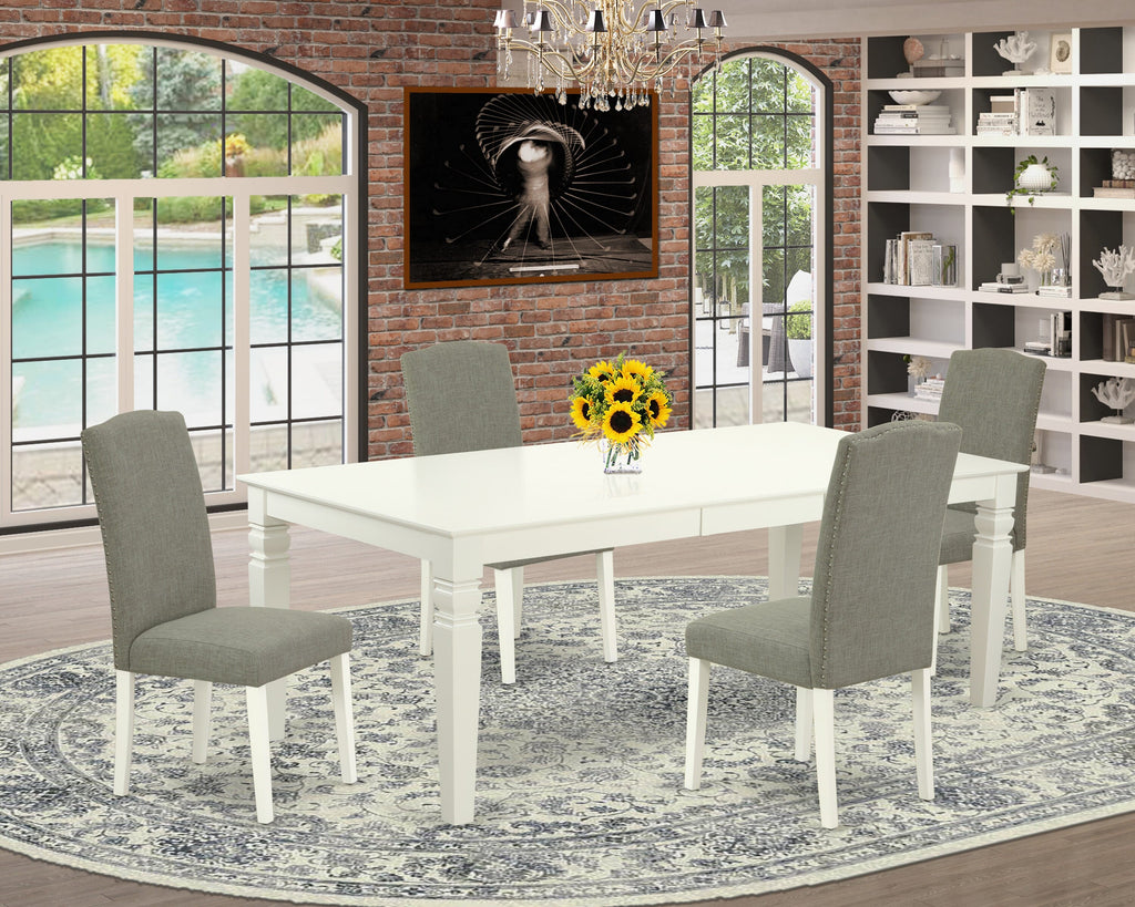 LGEN5-AVP-PK Dining Ensemble Rectangular Table with Expandable Leaf & 4 Upholstered Chairs, White Finish