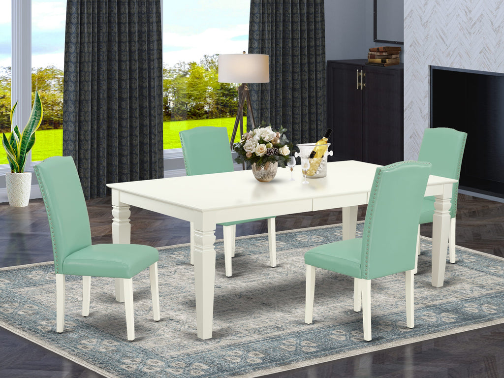 LGEN5-9OO-6H 5-Piece Dining Set with Butterfly Table and Faux Leather Chairs, 42x84, White Tone