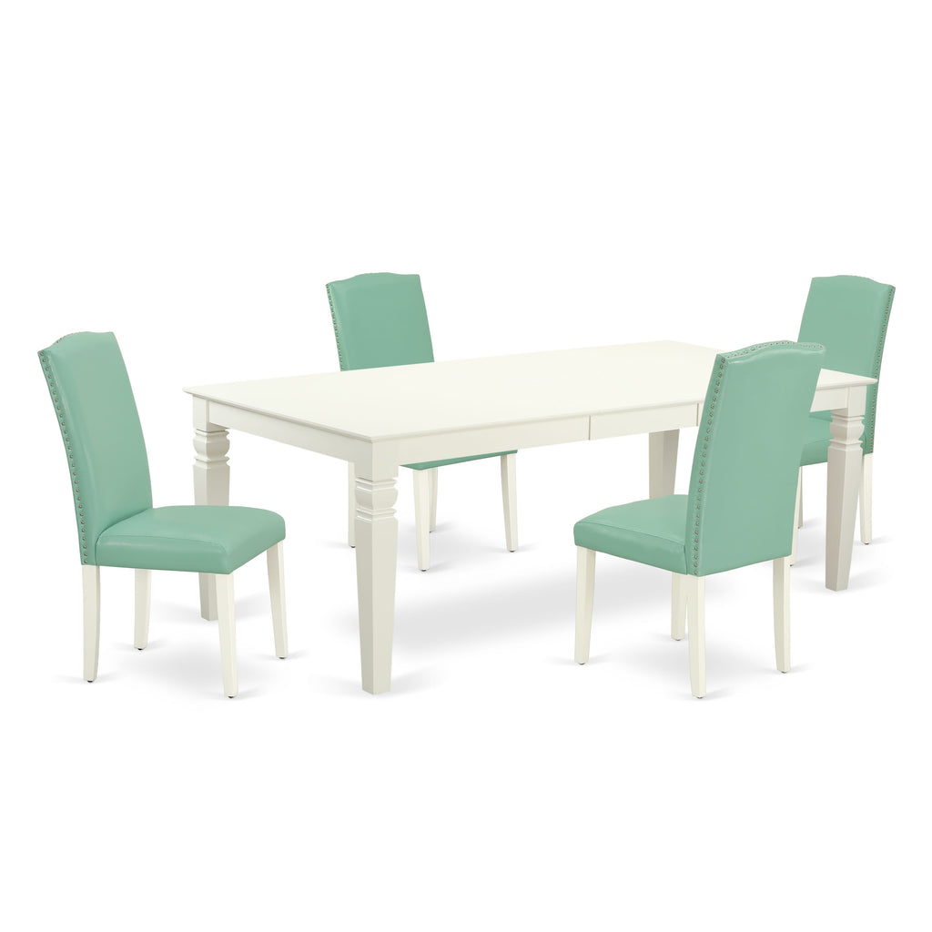 LGEN5-9OO-6H 5-Piece Dining Set with Butterfly Table and Faux Leather Chairs, 42x84, White Tone