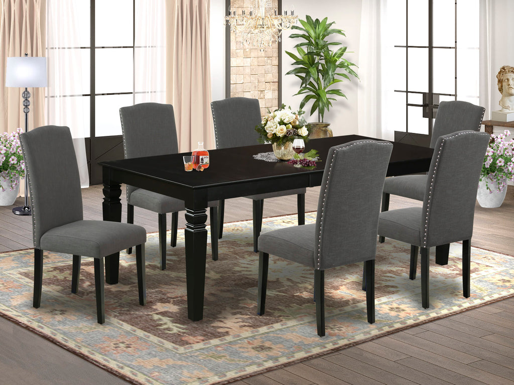 LGEN7-ZCQ-74 7-Piece Dining Ensemble Black Table with Butterfly Leaf & Gotham Parson Seats