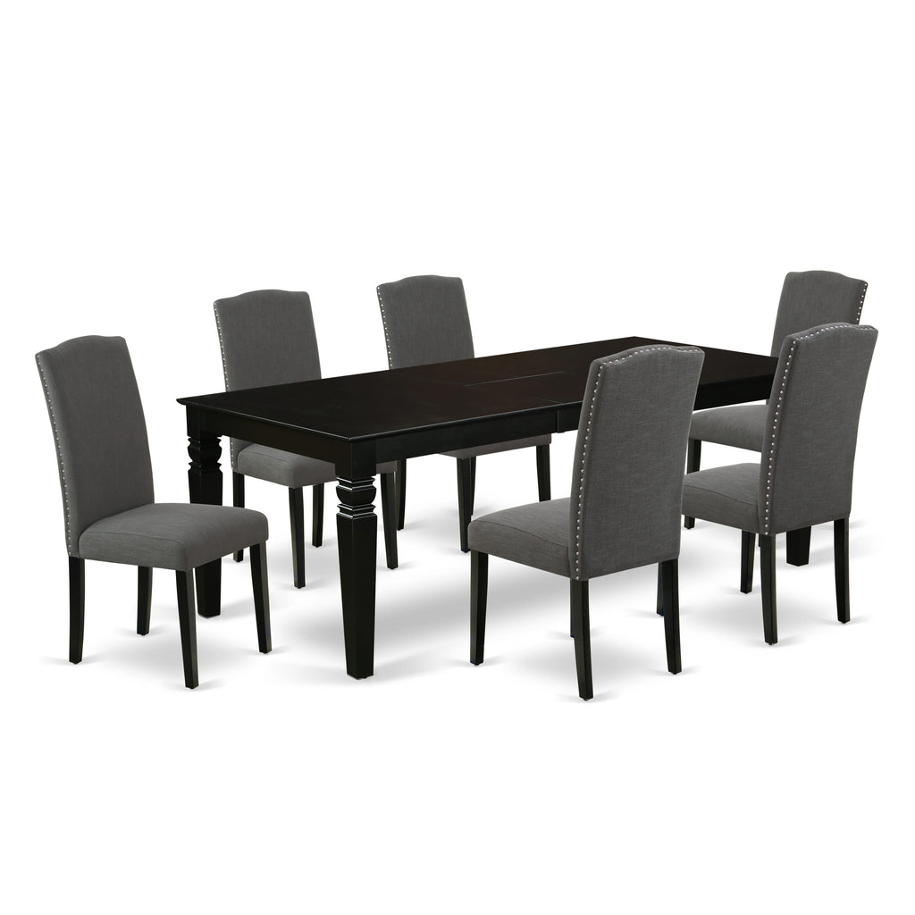LGEN7-ZCQ-74 7-Piece Dining Ensemble Black Table with Butterfly Leaf & Gotham Parson Seats