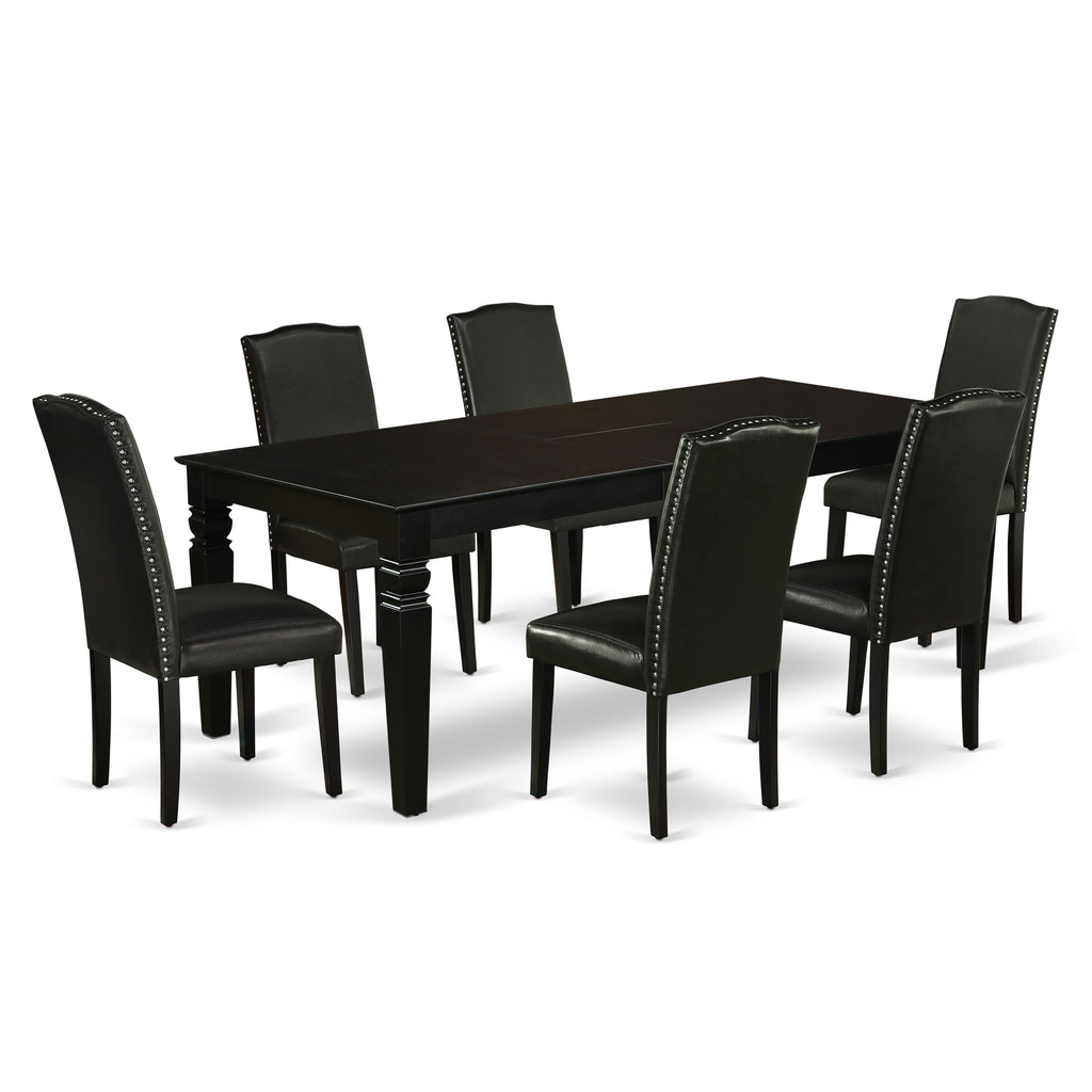 Elegant Dining Collection LGEN7-ETE-X8 Rectangle Table & 6 Chairs, Black, 42x84 Inch