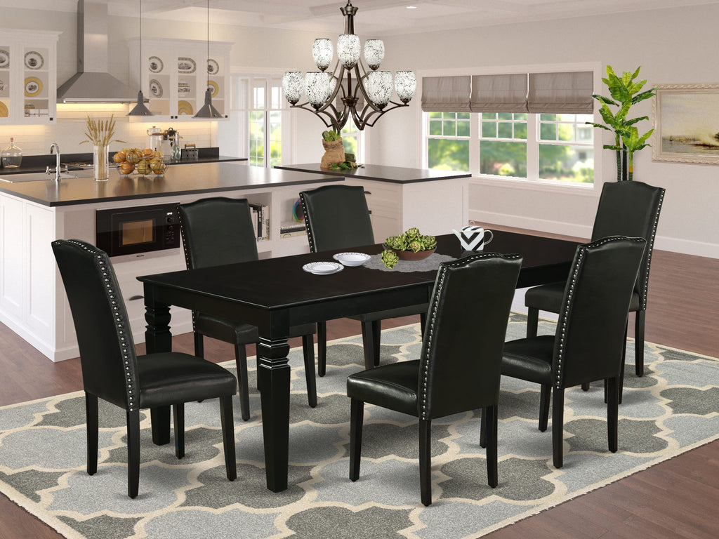 Elegant Dining Collection LGEN7-ETE-X8 Rectangle Table & 6 Chairs, Black, 42x84 Inch