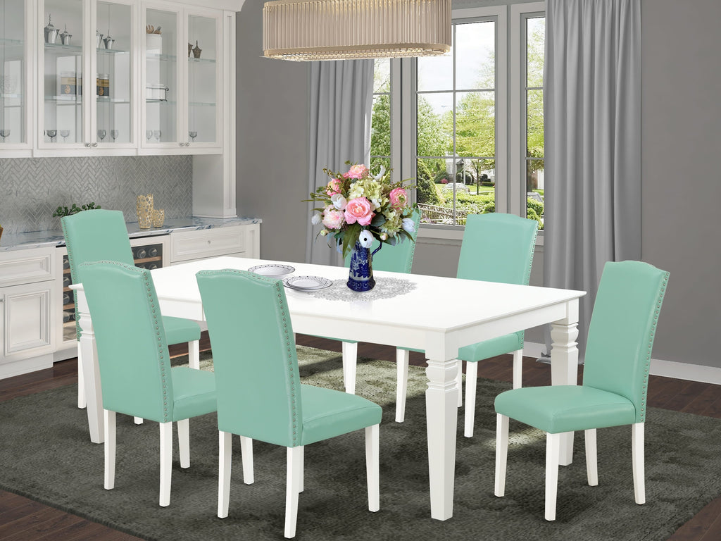 LGEN7-8NP-GC 7-Piece Rectangular Dining Ensemble with Leaf Extension & 6 Elegant Pond Chairs, 42x84, Linen White Finish