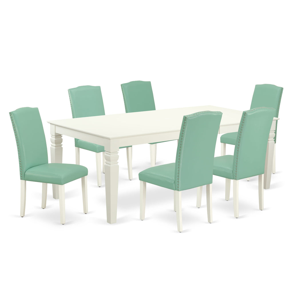 LGEN7-8NP-GC 7-Piece Rectangular Dining Ensemble with Leaf Extension & 6 Elegant Pond Chairs, 42x84, Linen White Finish