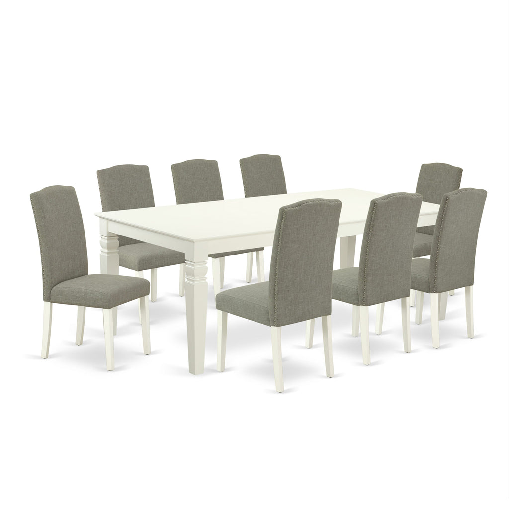LGEN9-NXA-LM 9-Piece Rectangular Dining Set with Butterfly Leaf and Dark Upholstered Chairs, 42x84