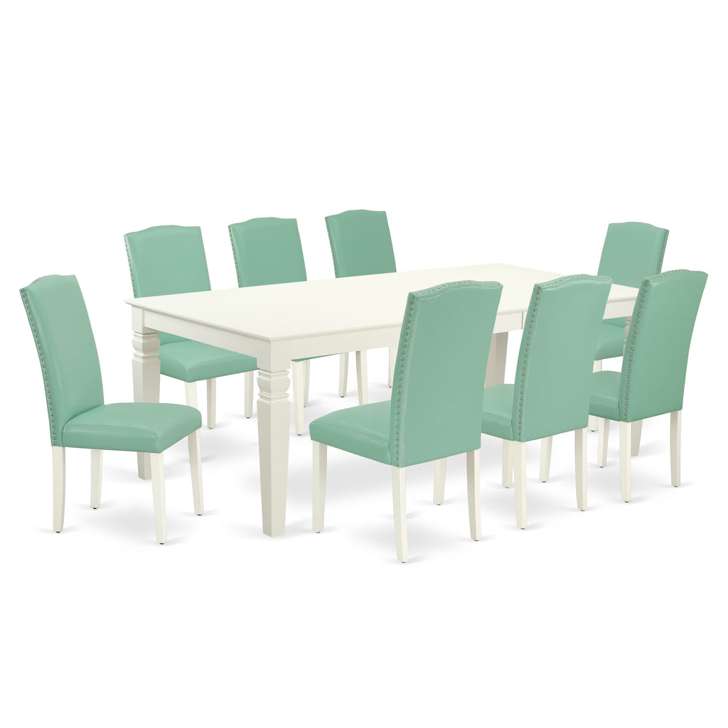 LGEN9-6RM-9V Chic 9-Piece Ensemble Expandable Dining Table & 8 Elegant Faux Leather Chairs, White Finish