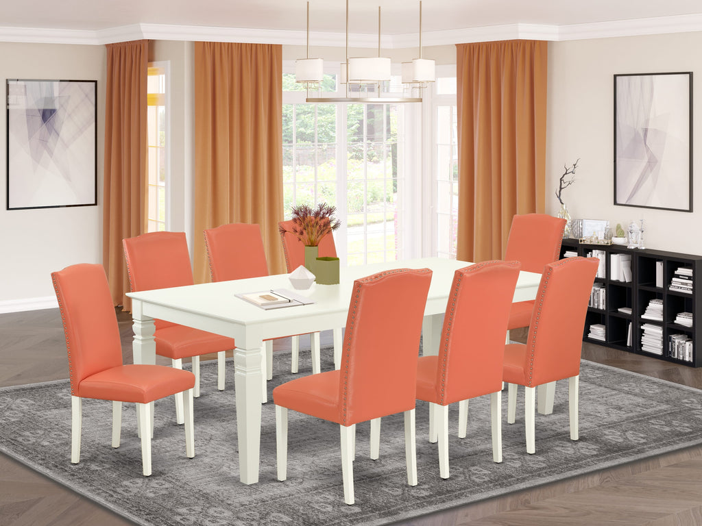 Dining Set LGEN9-4FN-HU 9-Piece with Extension Table & 8 Elegant Chairs in Flamingo Pink