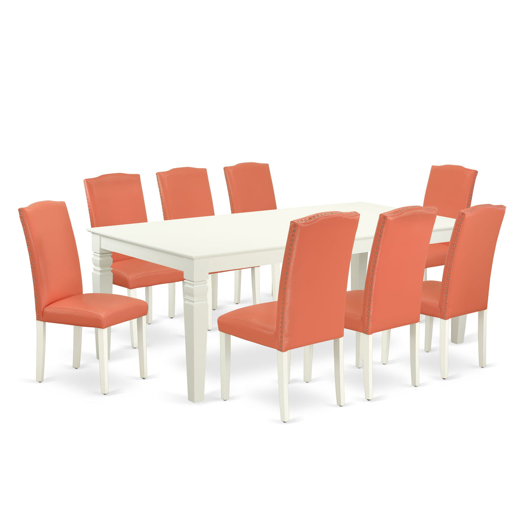 Dining Set LGEN9-4FN-HU 9-Piece with Extension Table & 8 Elegant Chairs in Flamingo Pink