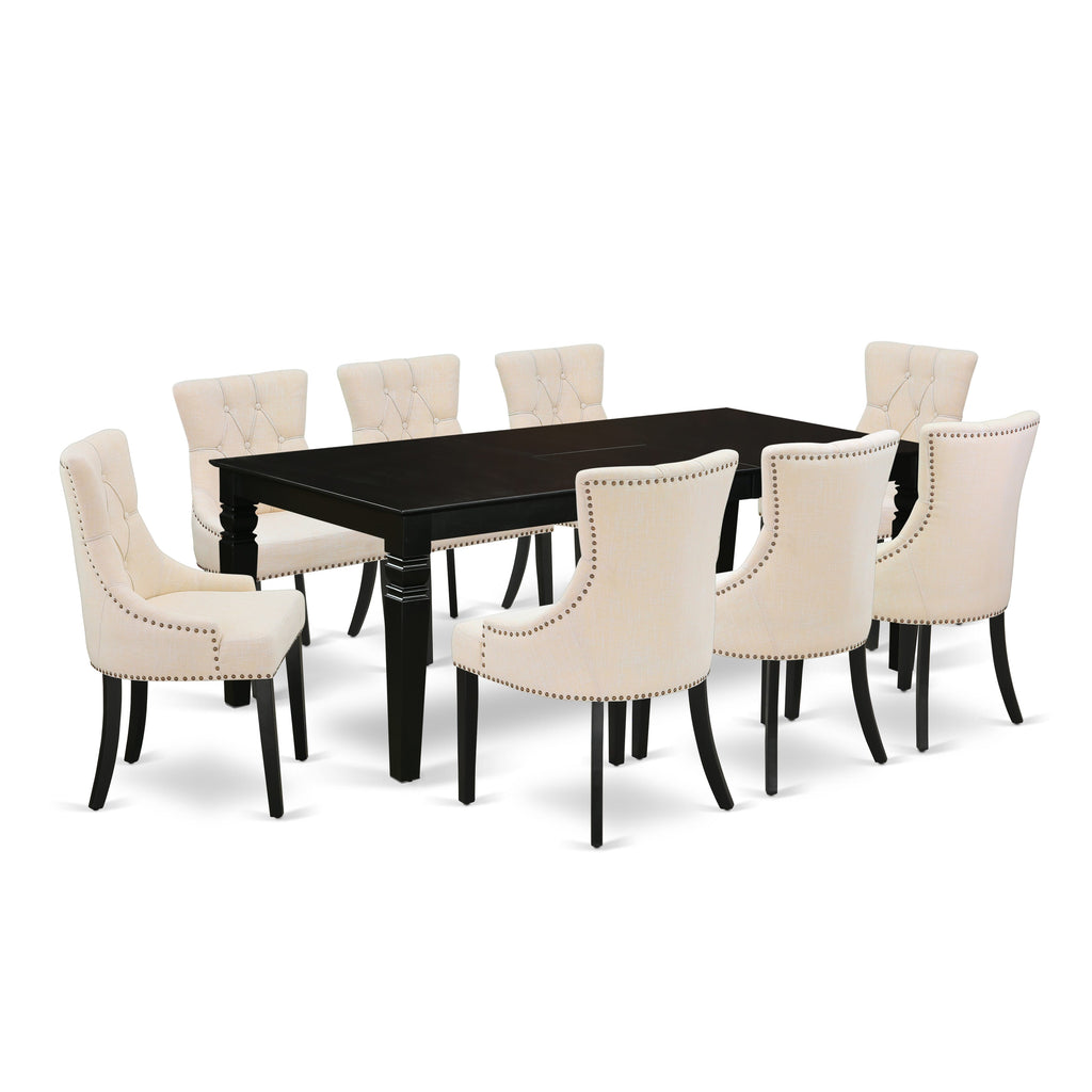 Dining Room Set LGFR9-IN0-CY Rectangle Table & 8 Parsons Linen Chairs, 42x84 - Contemporary Beige