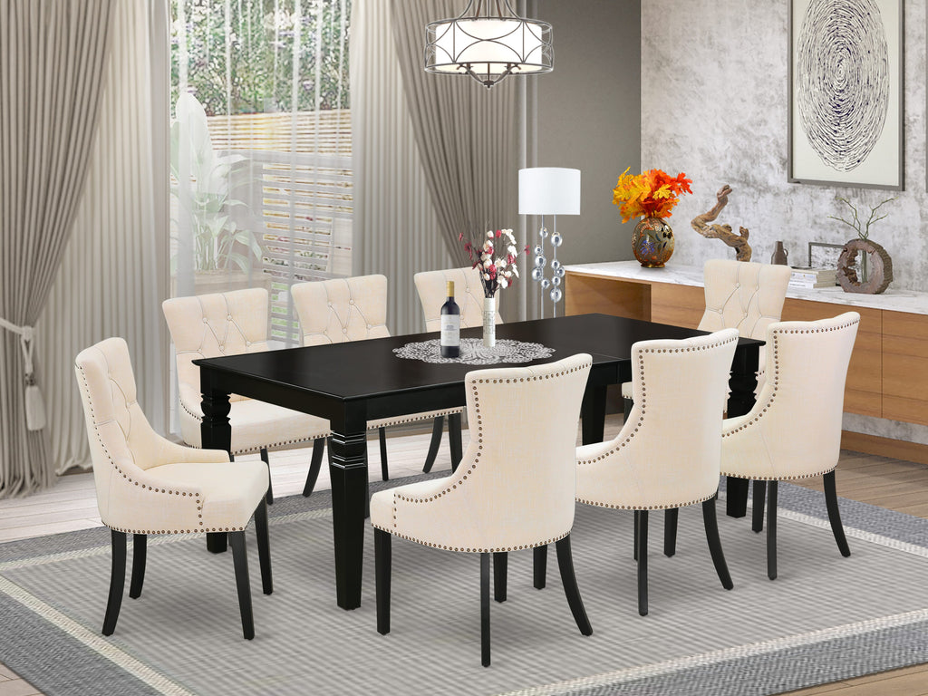 Dining Room Set LGFR9-IN0-CY Rectangle Table & 8 Parsons Linen Chairs, 42x84 - Contemporary Beige
