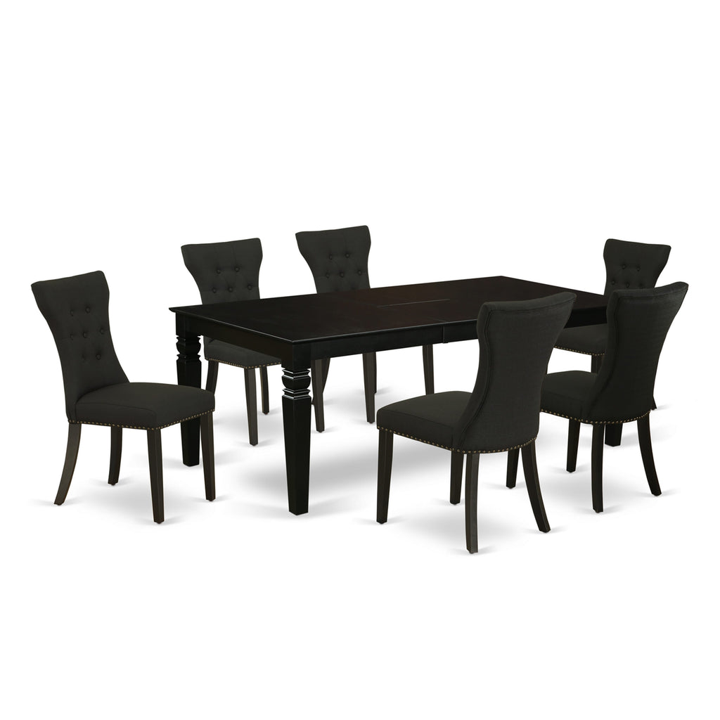 LGGA7-9R4-O5 Elegant 7 Piece Dining Ensemble with Extendable Table & Six Black Cushioned Chairs, 42x84 In.